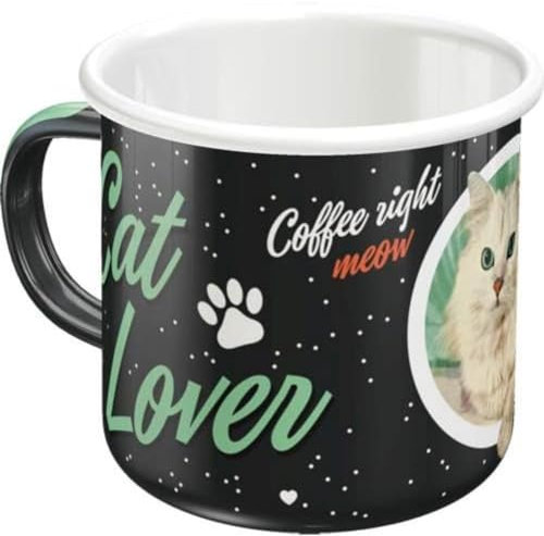 Nostalgic-Art Tasse rétro en émail, Cat Lover Black – Idée de cadeau pour propriétaires de chats, Mug de camping, Design vintage, 360 ml