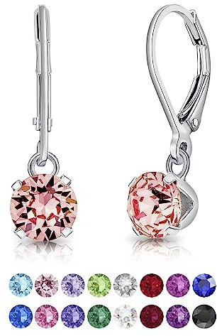 DTPSilver - Damen Klappbügel Ohrringe 925 Sterling Silber und mit Kristallen von Swarovski® Elements 6 mm Runde - Farbe : Licht Stieg