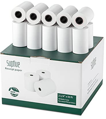 Supfive Thermorollen 57mm x 15m x 14mm, EC-Rollen Thermopapier, 50 x EC-Rollen, 57mm Kassenrollen Thermo Papierrollen für EC-Geldgeräte (EC Cash Rollen- 57mm x 36mm x14mm-15 Meter-50 Rollen)