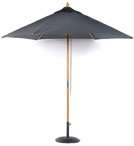 BrackenStyle Parasol de jardin en bois - Parasol de jardin à poulies et lavable en machine - 11 couleurs - 15 kg - Base en béton noir incluse, gris foncé, 2.5m
