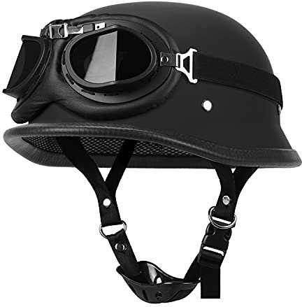 Casque De Moto Demi-Casque Rétro De Style Allemand Avec Lunettes Scooter Cruiser Chopper Cyclomoteur Casque Ouvert Certifié ECE Toutes Saisons Casque Jet Unisexe D,M