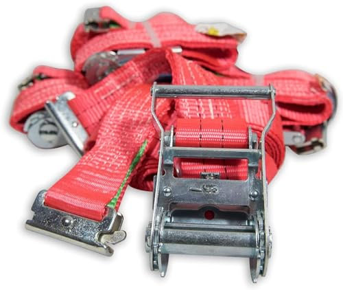 Web Truck, Spanngurt Zurrgurt 1000/2000 daN, 4 Stück Spanngurte Gesamtlänge 5 Meter, 50 mm, 2-teilig f. Kombi-Ankerschiene Sattelkoffer Kofferanhänger Motorwagenkoffer