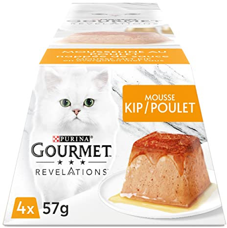 GOURMET Revelations Musselin mit Huhn mit Sauce | Mahlzeiten für ausgewachsene Katzen | 4 x 57 g