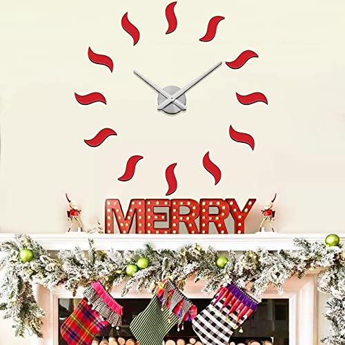VANGOLD DIY 3D Reloj de Pared Moderno Silencioso Gran Reloj de Pared XXL Espejo Rojo Pegatina para la Decoración de Navidad Regalos Casa Restaurante Oficina y Hotel (102)