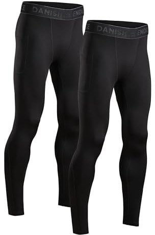 DANISH ENDURANCE Men's Compression Long Tights 2 Pack XL Black 2-Pack