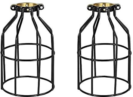 Simple Deluxe 2-Pack Metal Lamp Guard, Adjustable Industrial Clamp for Vintage Lamp Shade, Pendant, Farmhouse Light Fixture, and Hanging Lamp, Black