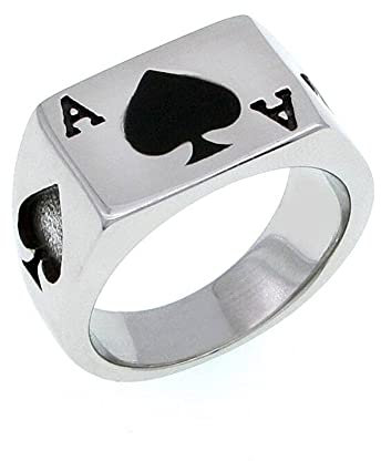 BlackAmazement 316L Edelstahl Ring Pik Ass Spielkarte Poker Zocker schwarz Silber Herren (68 (21.6))
