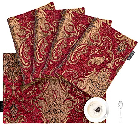 TOPLUXE Platzsets 4er Sets Jaquard Tischset Abwaschbar 30x45cm Platz-Matten für Esstisch Urlaub Party Wohnzimmer Dekoration (Burgund)