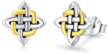 Keltische Quadrat Ohrstecker 925 Sterling Silber viereckig, quadratische Ohrstecker keltischer Knoten hypoallergen Geometrische Irische Ohrschmucks für Männer Damen 10 mm