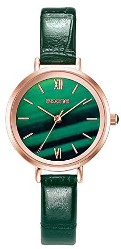 JewelryWe Damenuhr Quarz Analog Armbanduhr Grün Runde Zifferblatt Uhr mit Grün Schmal Leder Armband für Frauen Mädchen Muttertagsgeschenk