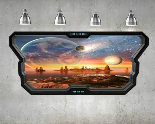 SPACE WALL STICKER WINDOW 3D LOOK - MOON PLANET GALAXY STARS BOYS BEDROOM Z352