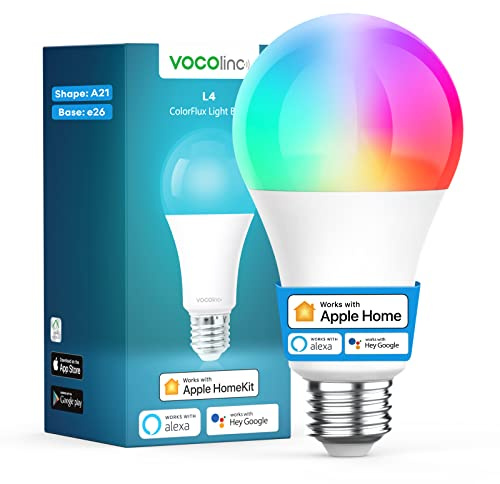 VOCOlinc Smart Light Bulb Works with Apple Homekit, Alexa, Google Home, Dimmable WiFi Smart Bulbs, 850 Lumens, E26 LED Smart Bulb 60 Watt Equivalent, A21, 2200K-7000K RGBW, 9.5W, 1 Pack