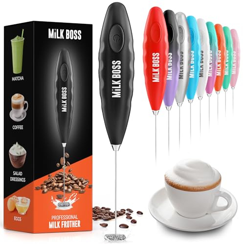 Milk Boss Matcha Whisk - Handheld Electric Stirrer - Matcha Frother Wand & Drink Mixer - Electric Whisk for Matcha Tea & Green Tea - Durable Stainless Steel Matcha Blender - Comfortable Grip - Black