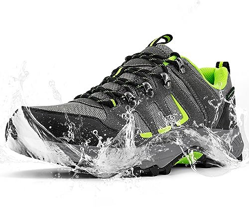ODCKOI Wanderschuhe Herren Wasserdicht Leichte Trekkingschuhe Herren Outdoor rutschfeste Abriebfest Knöchel Bergschuhe, Camping, Hiking, Mountainbike, Trailrunning (Grau Grün EU 41)