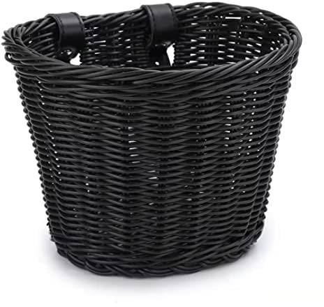 Fahrradkorb, Aufbewahrungskorb für den vorderen Lenker mit verstellbaren Lederriemen, Fahrradzubehör, handgewebt, wasserdicht (schwarz (25,4 x 19,1 x 17,8 cm))