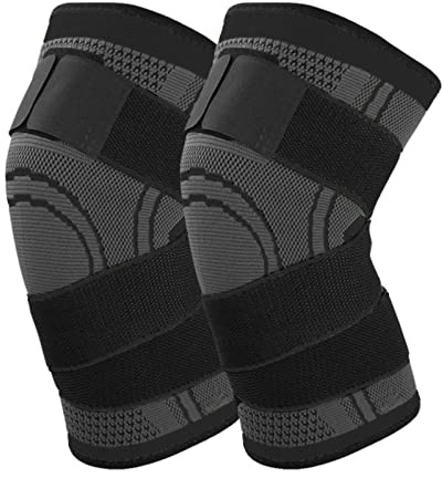 yeloumiss Kniebandage für Damen Männer 2 Stück Kompression Kniestütze | mit Verstellbaren Riemen Bandage Knie für Meniskusriss, Arthritis, ACL, Laufen, Klettern, Gewichte, Sport, Yoga (Schwarz, S)
