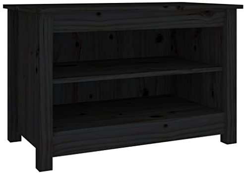 vidaXL Solid Pine Wood Shoe Bench – Stylish Black Shoe Cabinet with 2 Shelves – Modern Furniture for Home Decor, 70x38x45.5 cm