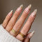 24pcs Almond False Nails Medium Length Stick on Nails Gold Heart Press on Nail Removable Glue on Acrylic Full Cover Fake Nail Art Accessories for Women Girls