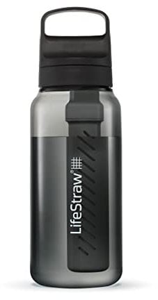 LifeStraw Go Series — BPA-Free Water Filter Bottle for Travel and Everyday Use Removes Bacteria, Parasites and Microplastics, Improves Taste, 1L Nordic Noir