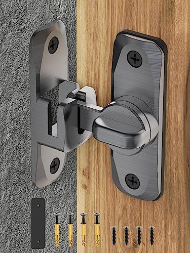 MeBantoo 90/180 Degree Flip Barn Door Lock, Protect Privacy - Security Sliding Door Latch, Small Gate Latches Hardware for Barn, Garden, Bathroom, Cabinet, Window (Grey-1PC)