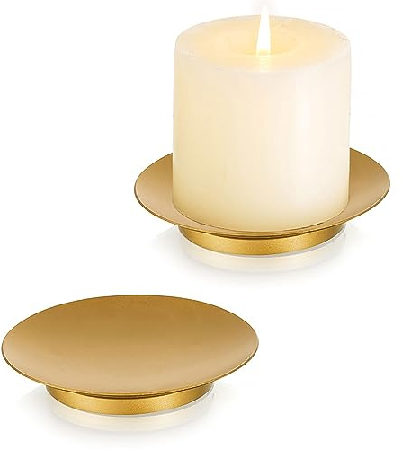 Romadedi Gold Pillar Candle Holder Plates, Decorative Stand Pack of 2