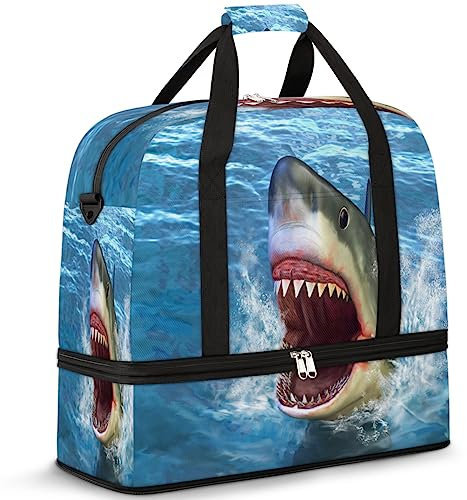 Shark Ocean Faltbare Reisetasche Shark Sea 47L Wochenendtasche mit Trolley-Hülle, nass getrennte Schulter-Tragetasche für Sport, Fitnessstudio, Reisen, multi, 47L, Reisetasche