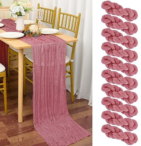 10 Stück Seihtuch-Tischläufer Staubige Rose, 90 x 400 cm Rosa Rustikaler Gaze-Stoff Boho-Tischläufer Käsetuch Cheesecloth Hochzeit Tischdecke für Hochzeitsfeier Brautparty Tischdekoration