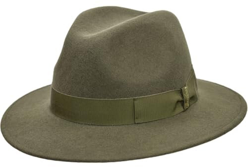 Borsalino Piemonte Traveller Wollhut Wollfilzhut Filzhut Damen/Herren - Made in Italy mit Ripsband, Ripsband Winter Herbst-Winter - 60 cm dunkeloliv