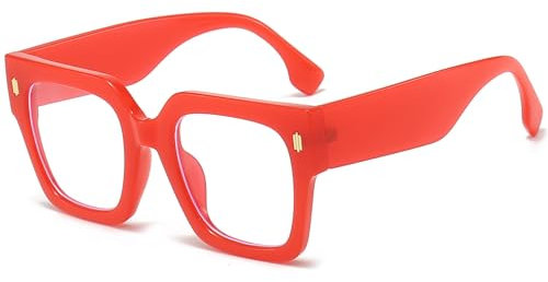 Breaksun Fashion Oversized Blue Light Blocking Glasses for Women Men Trendy Big Square Frame Computer Eyeglasses, Red, MM