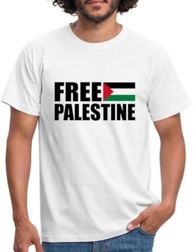 Spreadshirt Free Palestine Flagge Palästina Schwarz Männer T-Shirt, M, Weiß