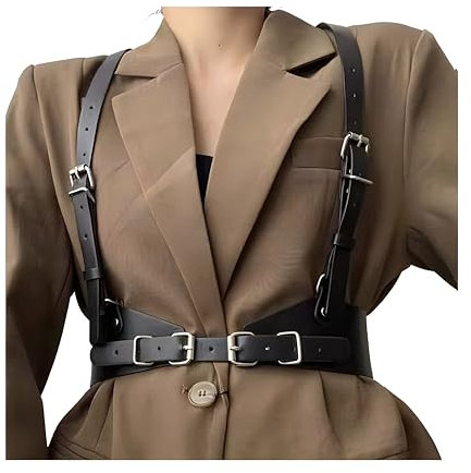 BaornHong Punk-Taillengürtel für Damen, PU-Leder, modische Körperkette, Rave-Halloween-Accessoires, Verstellbarer Goth-Gürtel (schwarz, M)