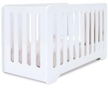 Alondra Cuna Bebe 120x60 Madera Blanca Moderna y Original. Cuna de Bebe con Ruedas, Altura Regulable, Blanco Mate, Uso de 0 a 3 años (sin colchón)