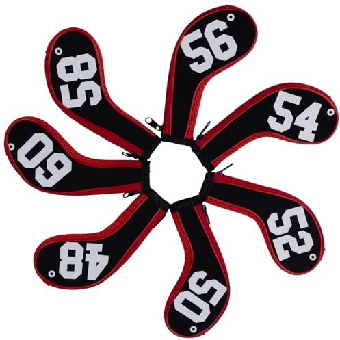 Andux 7Pack Golf Wedge Irons Club Head Covers Degree NO. on both Sides Long Neck with Zipper Black/red