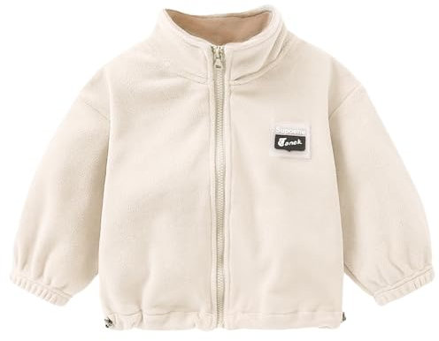 Vestaglia Bambina di taglia media Cappotto con cerniera Cappotto spesso in pile per bambini Cappotto in tinta unita con colletto alla coreana a maniche lunghe casual Piumino Bambina (Beige, 8-9 Years)
