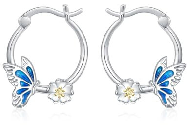 POPLYKE Schmetterling Ohrringe für Frauen Sterling Silber Hoop Ohrringe Tierschmuck Geschenk für Mädchen (Schmetterling)