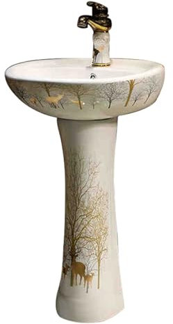 HARELA Lavabo sur Colonne, lavabo sur Colonne en céramique pour Salle de Bain, lavabo sur Colonne avec trop-Plein, lavabo sur Pied pour Balcon de vestiaire