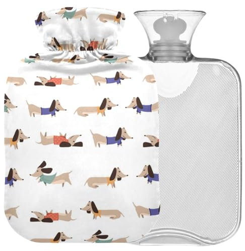 Naanle Wärmflasche mit Dackel-Motiv, 2 l, großer Wärmbeutel für Bett, Hände, Füße, Wärmer zur Schmerzlinderung, Wärme- und Kältetherapie
