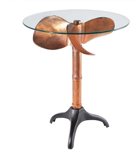 Riess Ambiente Handgefertigter Beistelltisch Ocean 75cm Kupfer schwarz Glas Metall maritimer Couchtisch mit Sicherheitsglas Platte für Dein Wohnzimmer