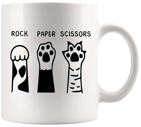 Panvola Rock Paper Scissors Cat Lover Gifts for Girlfriend Boyfriend Sister Brother Friend Pet Owner Mom Dad Cat Paw Ceramic Mug White 11 oz | Hobby Gift Ceramic Mug Novelty Drinkware