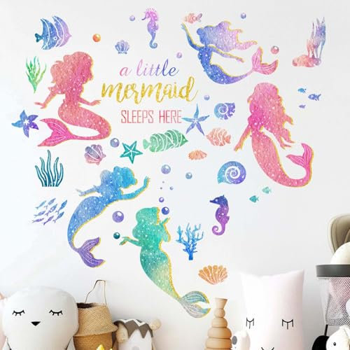 Kleine Meerjungfrau Wandaufkleber für Mädchen Wandtattoo: Abziehen und kleben unter dem Meer Marine Ozean Wandaufkleber - Wand kunst Dekor Kinder Produkte