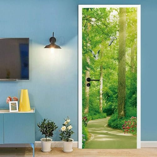 3D Weiße Taube Auf Waldweg Tür-Foto, Selbstklebender Türaufkleber, Poster, Tapete, Wandbild, Kunstwandaufkleber 80 X 200 Cm Für Wohnzimmer Schlafzimmer Badezimmer Küche Büro Pvc Abnehmbare Türdekora