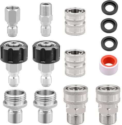 10 Pack Pressure Washer Quick Connect Fittings, Stainless Steel Pressure Washer Accessories Set, M22-14mm Swivel to 3/8 Quick Connect Kit, 3/4 Inch Quick Connect Adapter Set