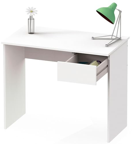 briebe Escritorio, Mesa de Ordenador 75x90x50cm (Alto x Ancho x Profundo), 1 Cajón, Oficina, Habitación Juvenil, Desk, Nova Blanco