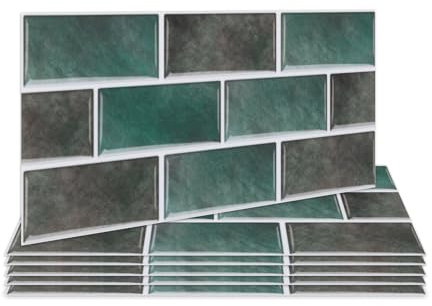 Fantasnight Green Tile Stickers Vinyl Peel and Stick for Bathroom Kitchen 30x15cm Brick Self Adhesive Wall Tile Waterproof Stick on Backsplash for Living Room