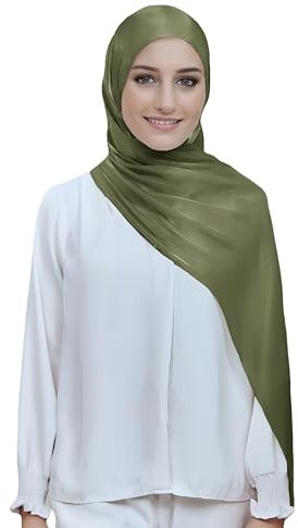 Lina & Lily Damen Hijab Kopftuch Schal mit Glanz-Schimmer Für Muslimische Frauen (Olivgrün)
