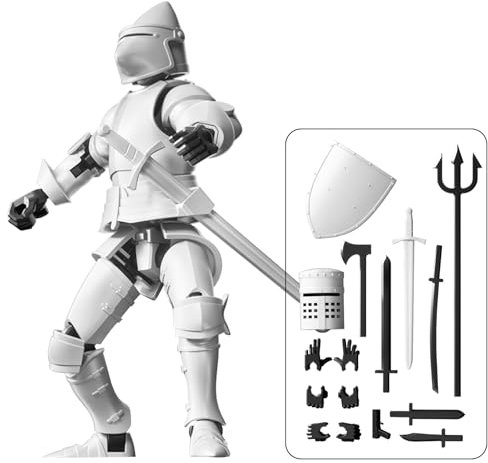 MEIEST Knight Armor Action Figure,Multi-Jointed Movable Robot Mannequin T13,Multiple Accessories, Desk Decoration, Creative Gifts (White)