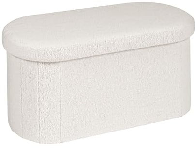 Bonlife Sitzbank mit Stauraum, klappbare Sitztruhe, Aufbewahrungsbox, Fußbank,Elliptisch,76x38x38cm,Weiß,für Wohnzimmer Schlafzimmer Flur,bis 120 kg belastbar