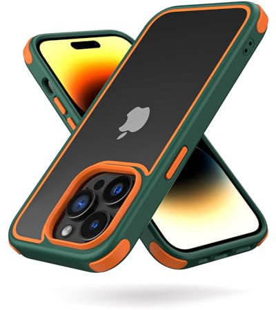 MobNano Ultra Durchsichtig Hybrid Hülle für iPhone 14 Pro Max Hülle Stoßfest Silicone Bumper Handyhülle Shockproof Transparent Fallschutz iPhone 14 Pro Max Case - Grün/Orange