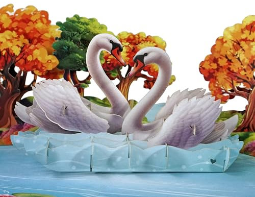 CUTPOPUP Schwanenpärchen - 3D Valentinskarte, Karte Liebe, Hochzeitskarte, Karte Hochzeitstag, Geburtstagskarte Frau, Geburtstagskarte (Swan Couple) LO173DE
