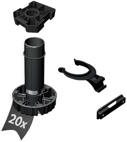 siwitec 20 x Sockelfuss Komplett-Set, Schwarz, 180 mm inkl. Blendenhaltern und -kammern und Gleitern zum Anschrauben, Traglast 200 kg pro Fuß, Schwarz, Füsse für Schränke, Füße für Möbel